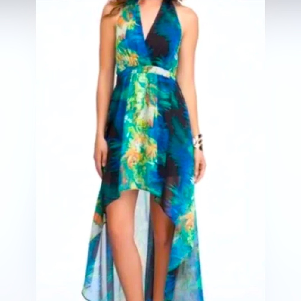 Bebe Size L Tropical Hi Low Halter dress - New w/tag